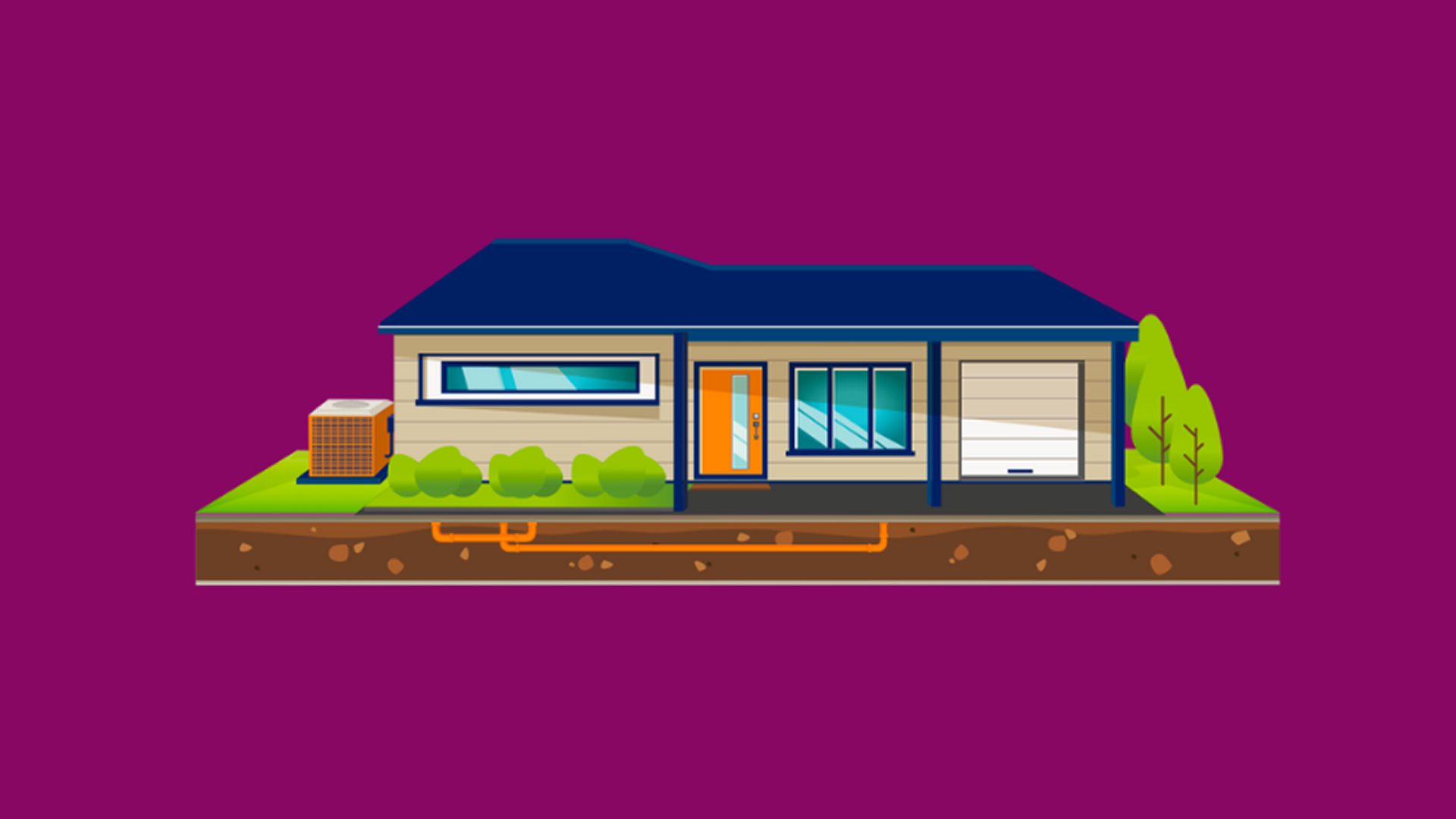 Illustrated house with underground pipe system