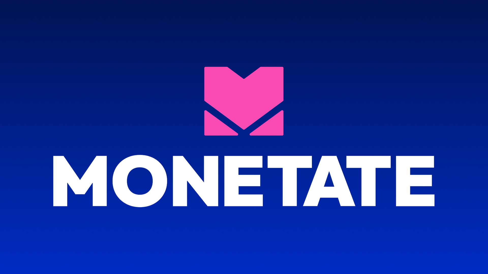 Pink Monetate symbol and white wordmark against a blue gradient